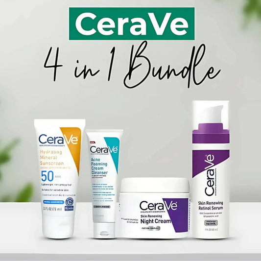 Cerave 4 In 1 Skincare Kit Night Cream, Sunblock, Cleanser & Serum, for Radiant Skin - FaceValue