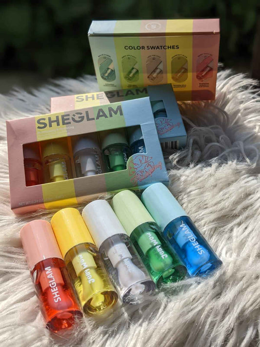 SHEGLAM Jelly Wow Hydrating Non-Sticky Lip Oil Moisturizing Plumping Lip Gloss - 5 Pcs Set